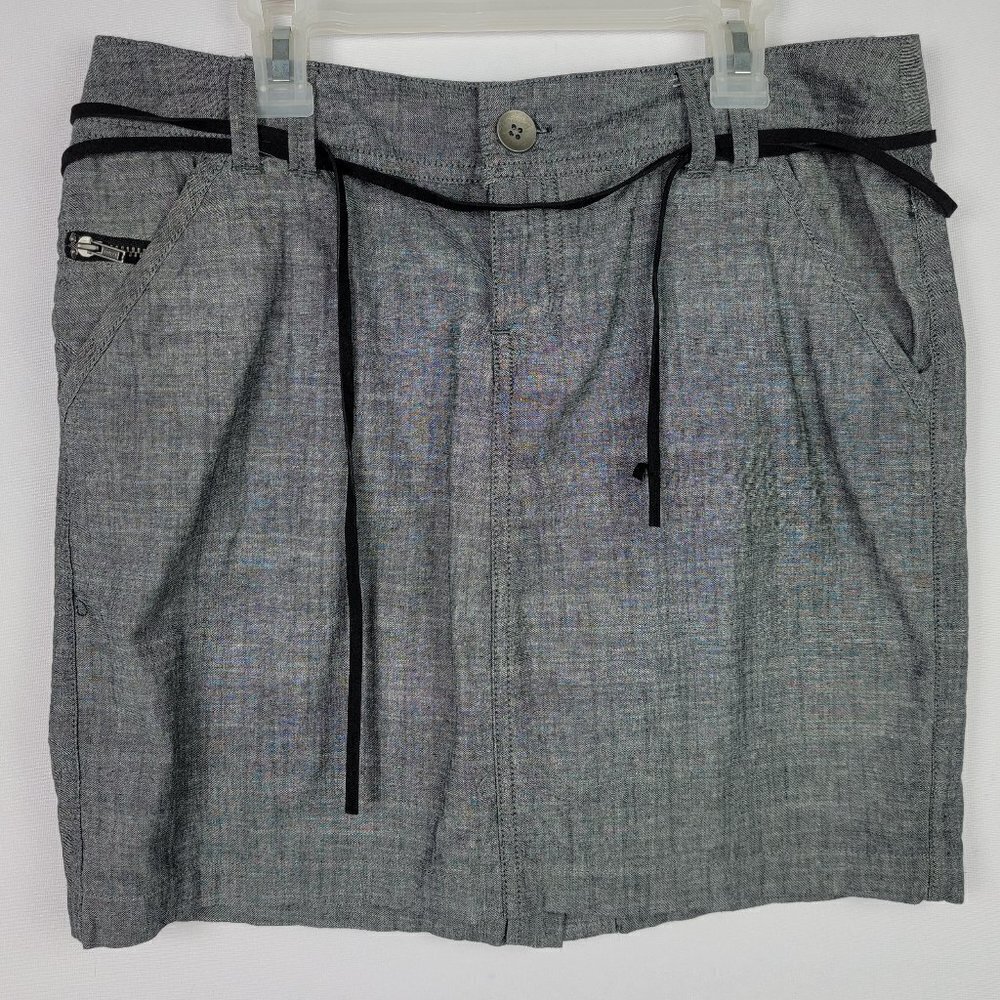 CONVERSE Gray Chambray Mini Skirt Pockets Faux-Leather Strap Belt Cotton